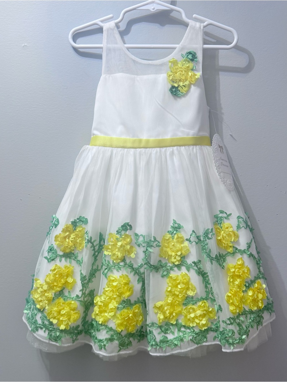 American Princess Girls White Dress w Yellow & Green Accents, Size 3T, NWT